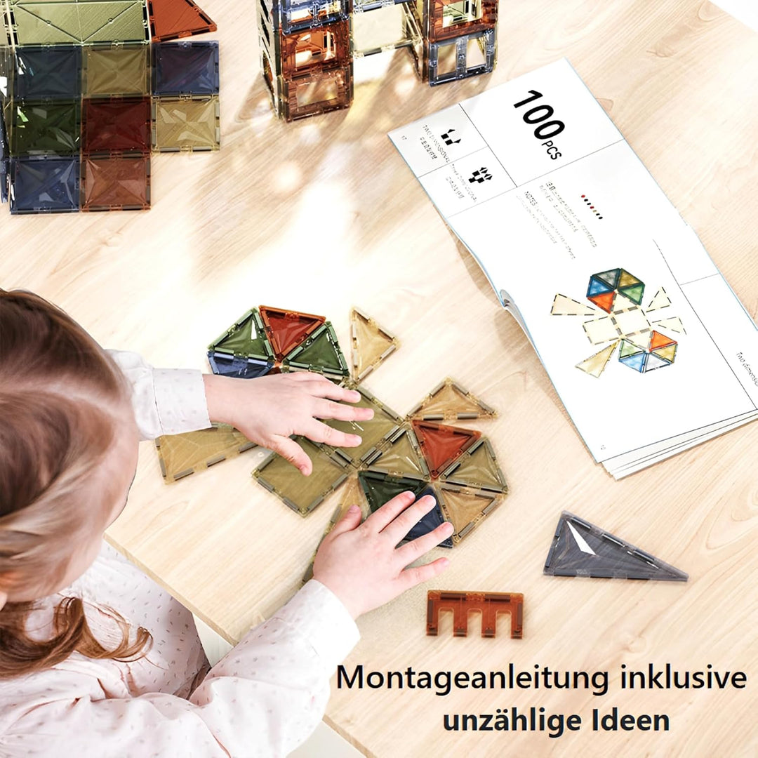 Natur-Magnetbausteine | 100 Teile | Magnetische Bausteine für Kinder ab 3 Jahren | Sensorik Magnetsp