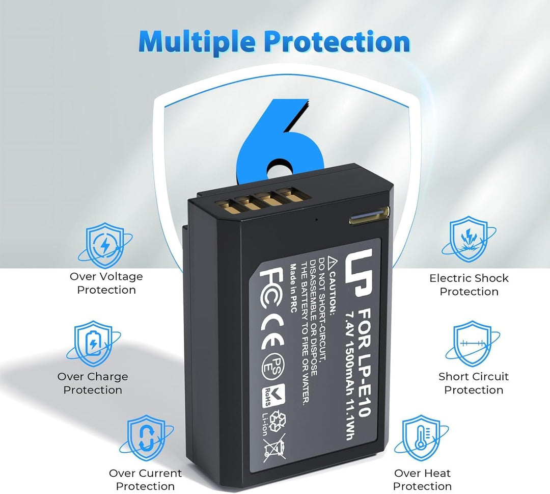 LP LP-E10 Akku 2er-Pack 1500 mAh USB-C-Schnellladefunktion für Canon Akkus 2 Batterien, 2 Batterien