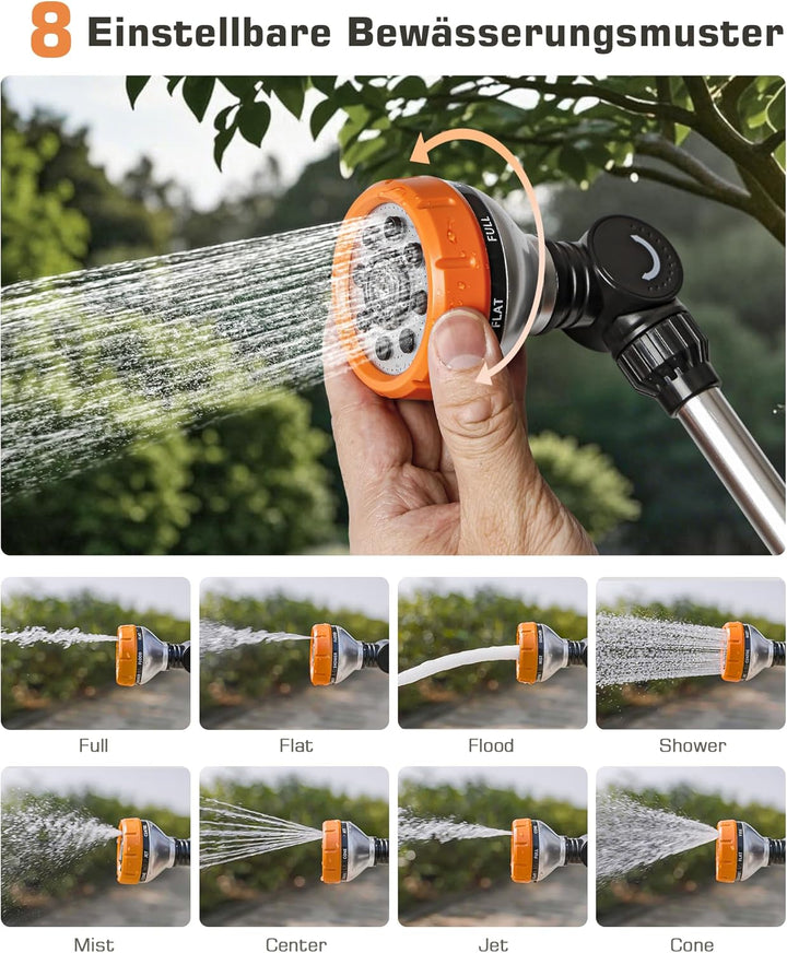 Unistyle Giessstab, Robuste Gartenbrause, 8 Strahlarten Giesstab mit Daumensteuerung, Handbrause zur