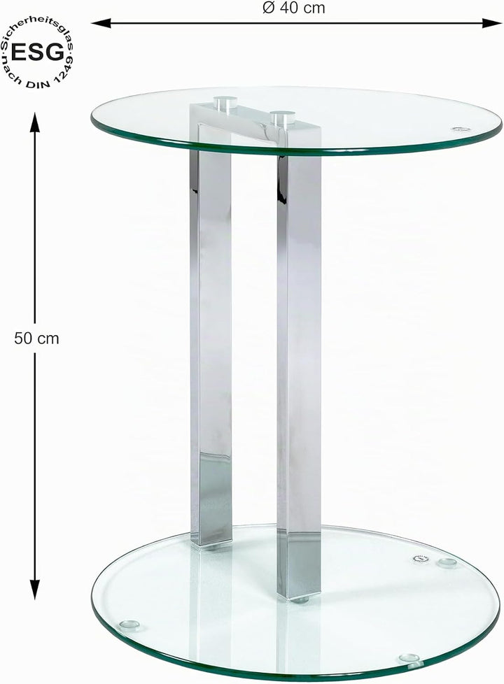 HAKU Beistelltisch Chrom, Metall, Sicherheitsglas 8 mm - Masse: H 50 x Ø 40 cm, Style: Modern H 50 x
