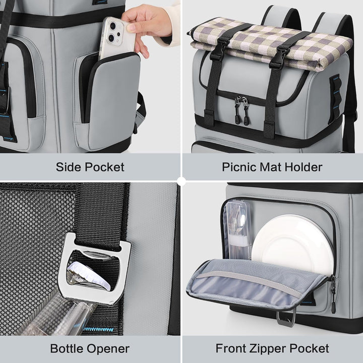 Grosser Kühlrucksack für Herren & Damen, Doppellagiger Kühltasche Rucksack Wasserdichter Isolierter