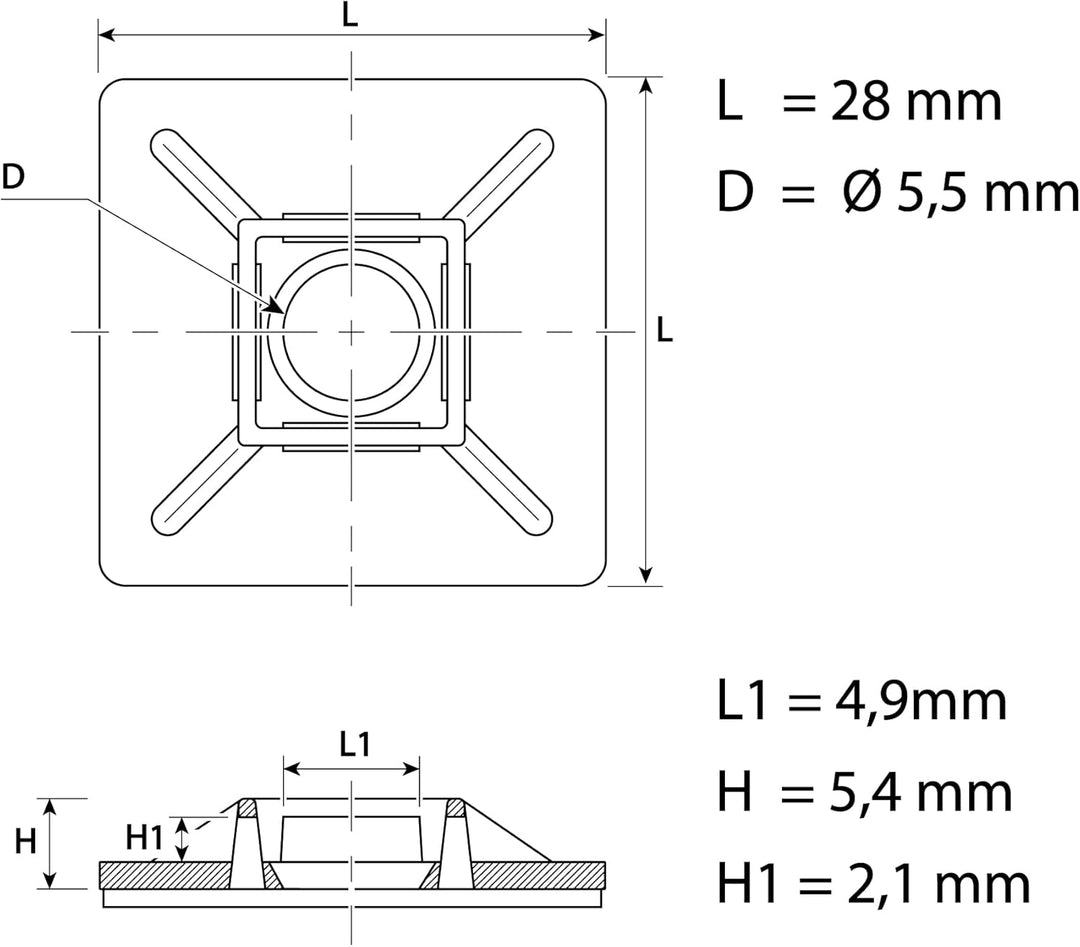 intervisio Klebesockel für Kabelbinder 28 mm x 28mm Montagesockel kabelbinderhalter Set Schraubsocke