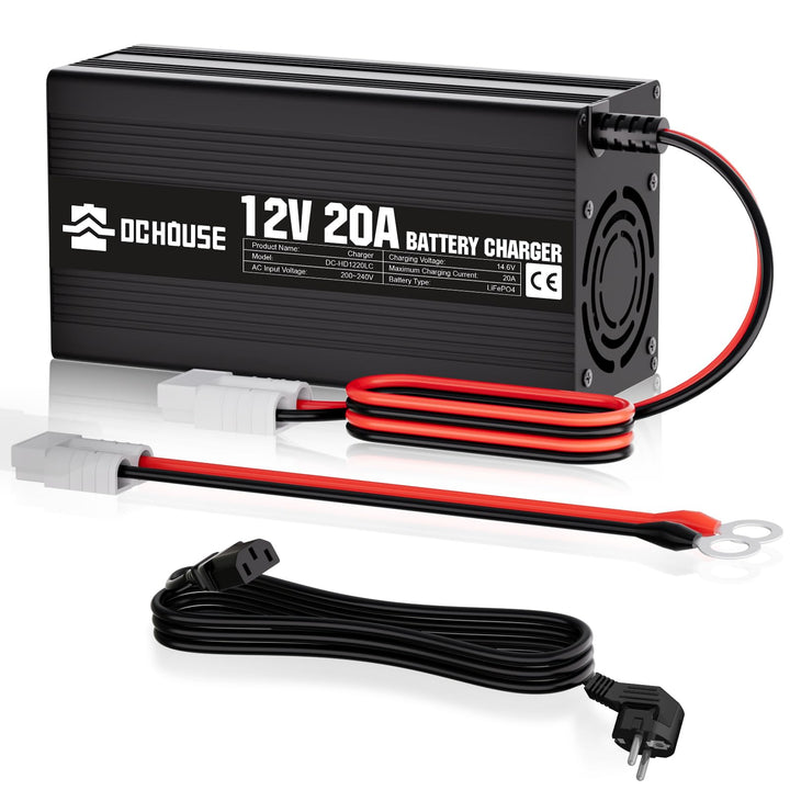 DCHOUSE 12V 20A Lithium Batterie Ladegerät 14.6V LiFePO4 Batterieladegerät mit Batterie-Schnellansch