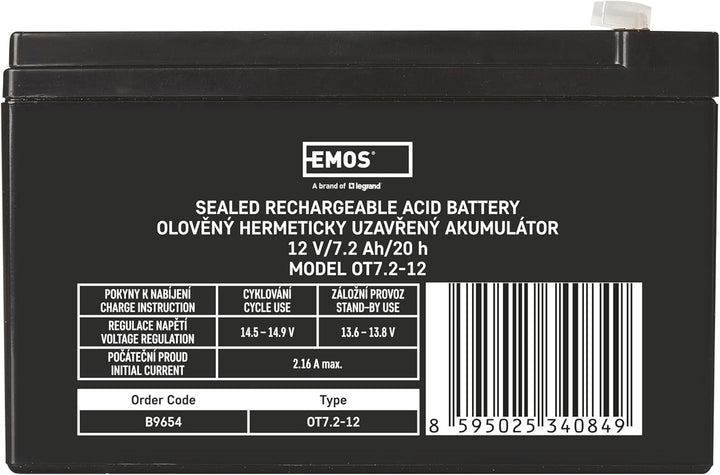 EMOS Wartungsfreier Bleiakku/Bleiakkumulator für USV-Anlagen, Notbeleuchtung, Alarmsysteme, Brandmel