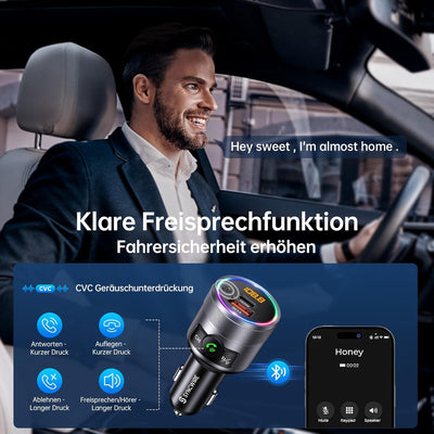 SYNCWIRE Bluetooth 5.3 FM-Transmitter für das Auto, 48W Max PD & QC 3.0 Schnelllade-Autoladegerät ,