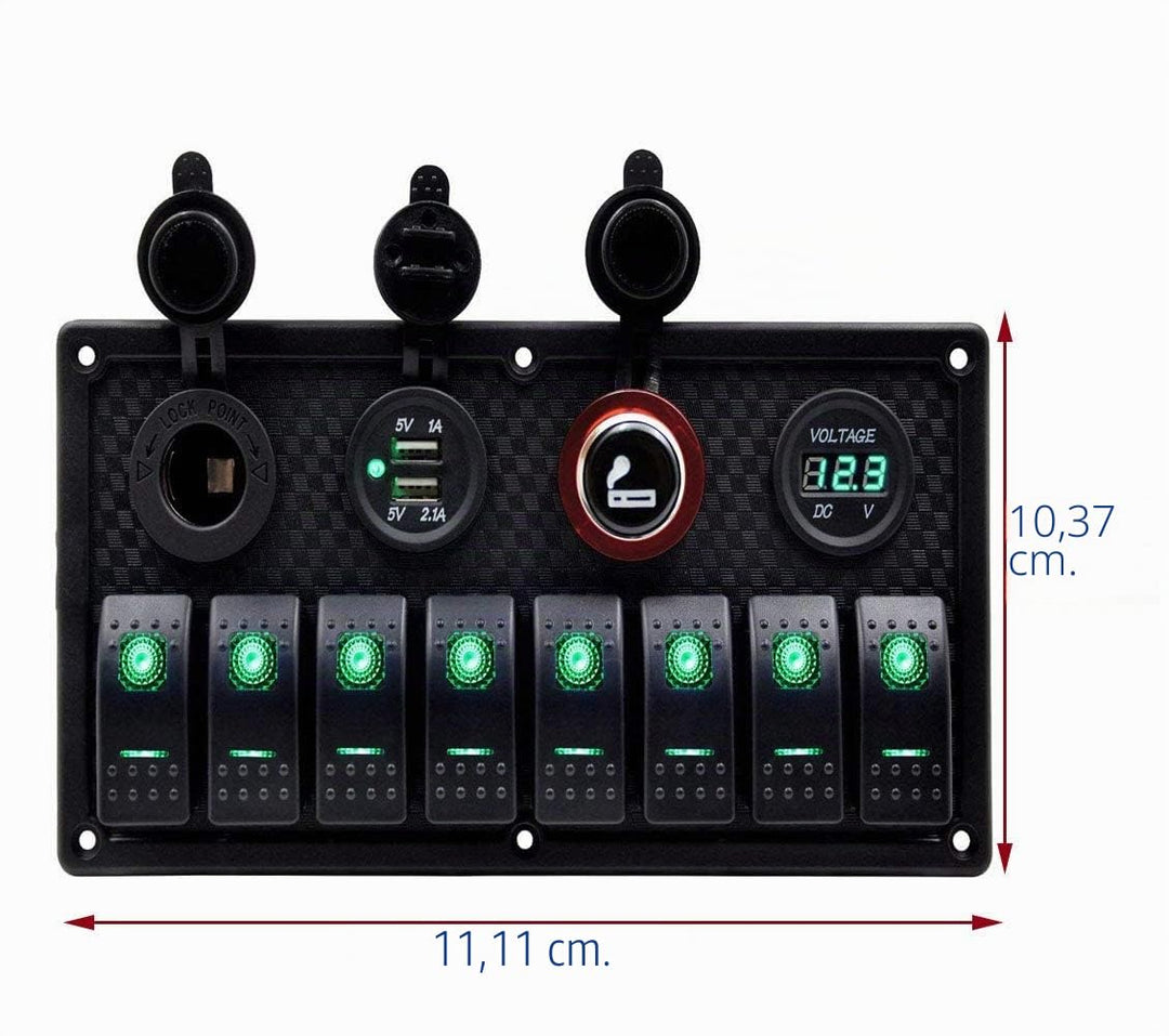 KAOLALI 12V/24V Schalter Panel Boot 8 Schaltern Kippschalter Panel Boote Zigarettenanzünder 12 V 3,1