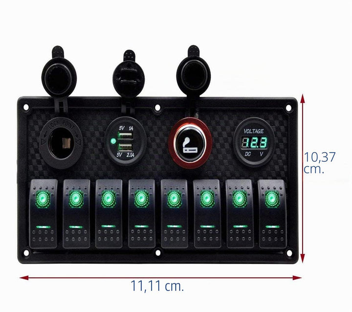 KAOLALI 12V/24V Schalter Panel Boot 8 Schaltern Kippschalter Panel Boote Zigarettenanzünder 12 V 3,1