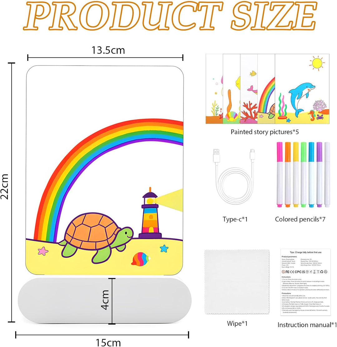 Leuchtendes Led Zeichenbrett für Kinder, 20x15cm Transparente Acryl Notiztafel mit 6 Farben Stift, D