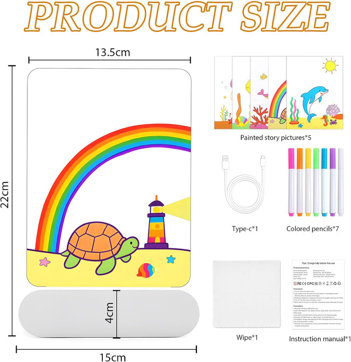 Leuchtendes Led Zeichenbrett für Kinder, 20x15cm Transparente Acryl Notiztafel mit 6 Farben Stift, D