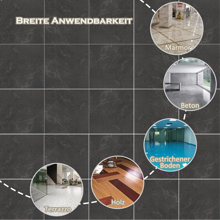 PVC Bodenbelag Selbstklebende Fliesen Schwarz Marmor 30x30 cm, Fliesenoptik Vinylboden Bodenfliesen