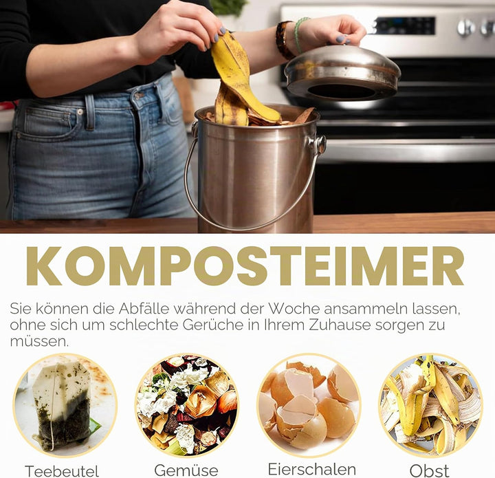 Epica Komposteimer, Edelstahl, 1 Gallon Grau, Grau
