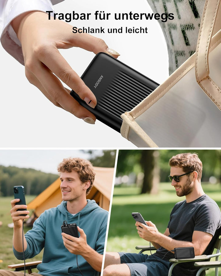 ANSODY 22.5W Powerbank 10000mAh 2 Stück, Akkupack Klein Aber Stark, LED Display kompatibel Externe h