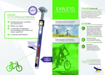 Airwings EXPLETO TRAVEL Gefederte Sattelstütze mit Linear-Kugellager, 425mm Länge Hard Ø31,6mm, Hard