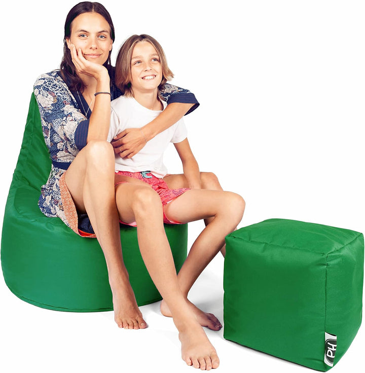 PATCH HOME Gamer Sessel inkl. Würfel Bean Bag Set Ø80cm, 30cm Sitzhöhe, 90cm Höhe + 35x35cm Würfel G