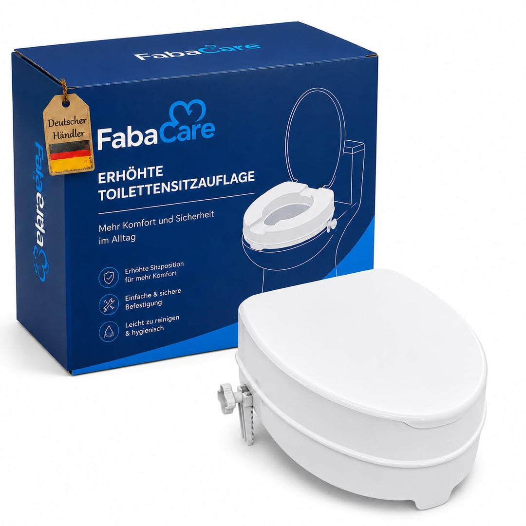 FabaCare Toilettensitzerhöhung Smart, Toilettenaufsatz, WC-Sitz bis 250 kg belastbar, 15 cm mit Deck