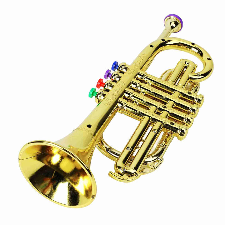 Ejoyous Goldene Trompete, Kindertrompete pädagogisches Musikinstrument mit 4 farbigen Tasten für rea