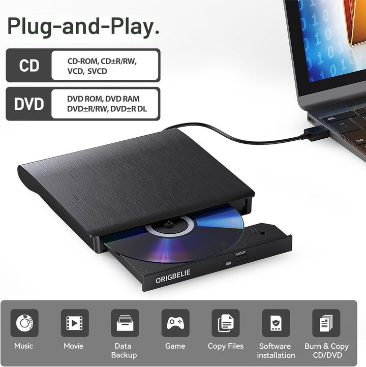 Externes DVD Laufwerk, USB 3.0 Externer DVD Brenner +/-RW CD ROM Externe Optische Laufwerke Tragbare