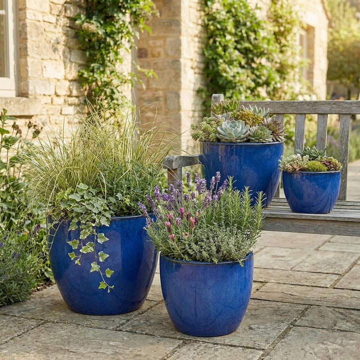 Teramico Premium Pflanzkübel Keramik glasiert – 100% Frostfest & Handarbeit. Blumenkübel mit Loch fü