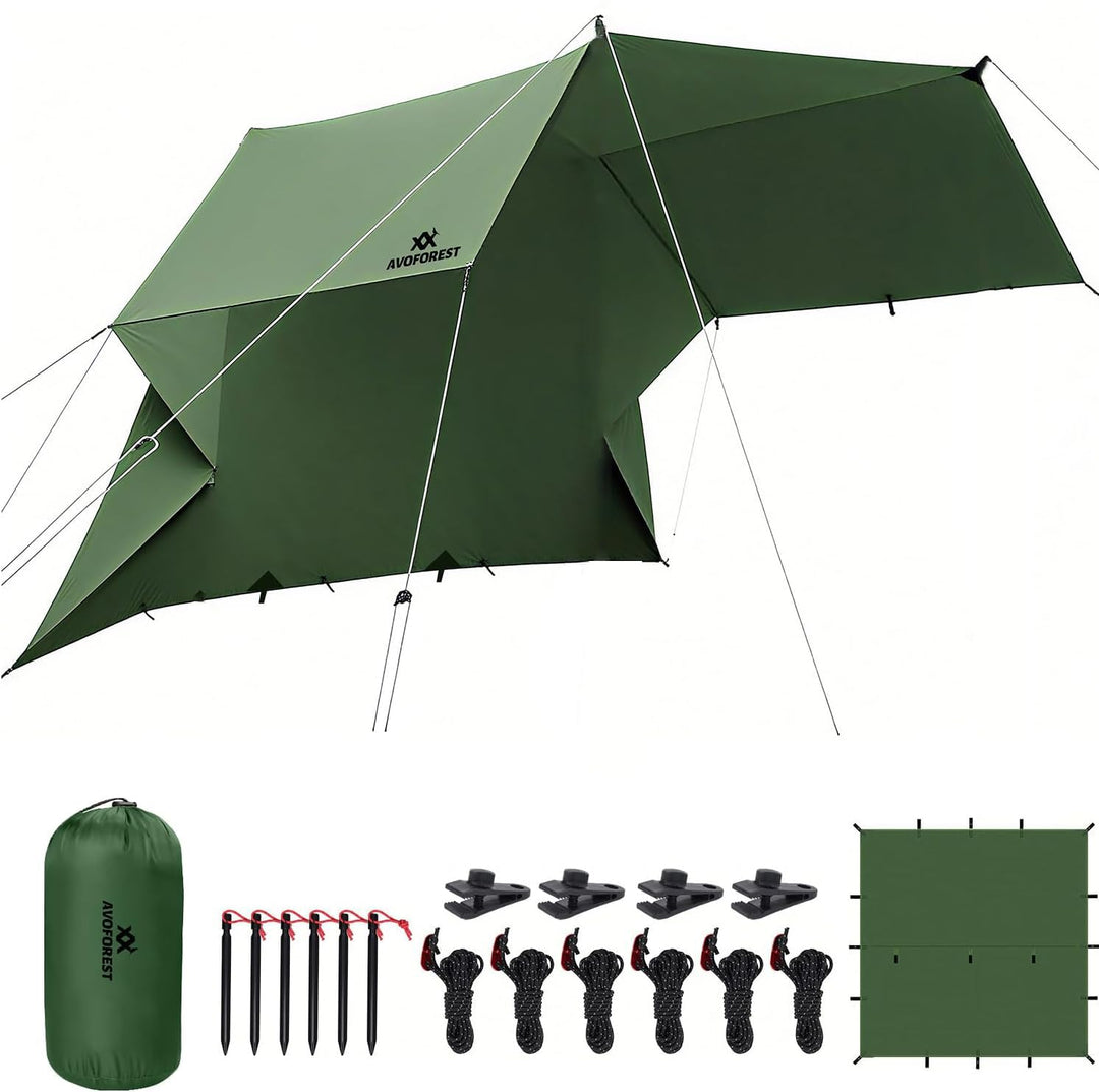 Tarp 3x3 Wasserdicht, Tarp Ultraleicht Zeltplane,Camping Zeltplane mit 19 Öse+Aluminiumstifte+Nylons