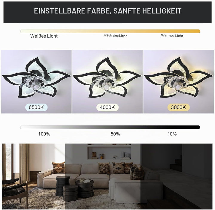 Oninio Deckenventilator mit Licht und Fernbedienung 62,5cm Modern Blumen-Design Deckenleuchte Leiser