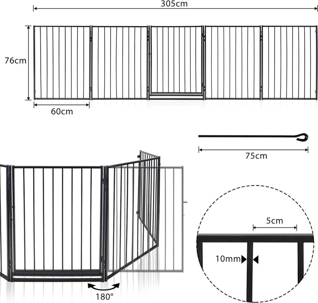Froadp Kaminschutzgitter Metall Ofenschutzgitter mit Tür 305 x 76 cm Laufgitter Baby Laufstall Abspe