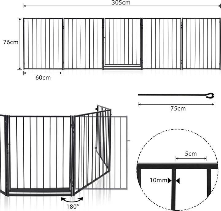 Froadp Kaminschutzgitter Metall Ofenschutzgitter mit Tür 305 x 76 cm Laufgitter Baby Laufstall Abspe