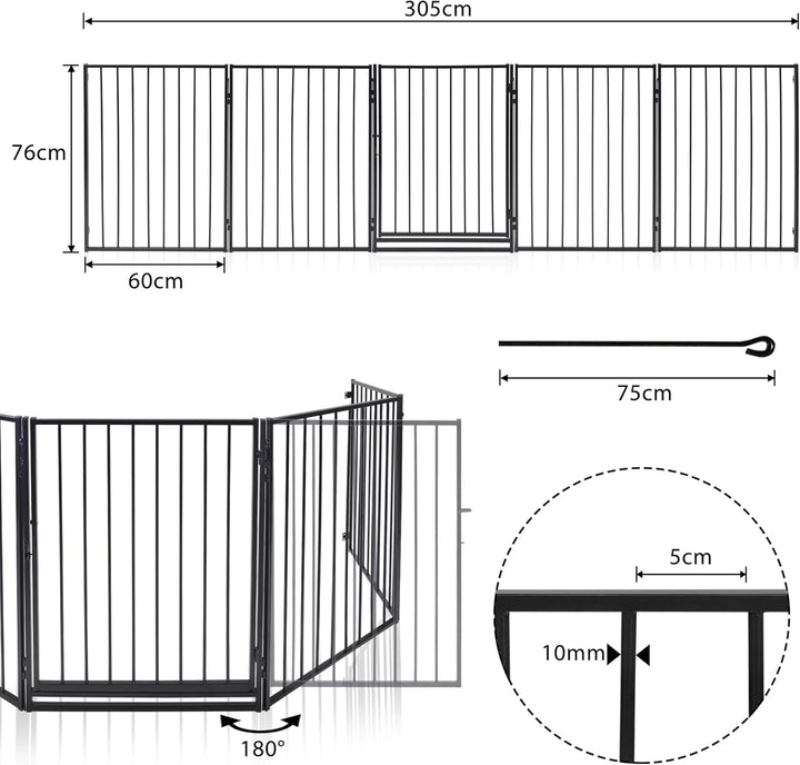 Yznahre Kaminschutzgitter Metall 305cm - 5 Elemente Kinderschutzgitter mit Tür Kamingitter Kindersch