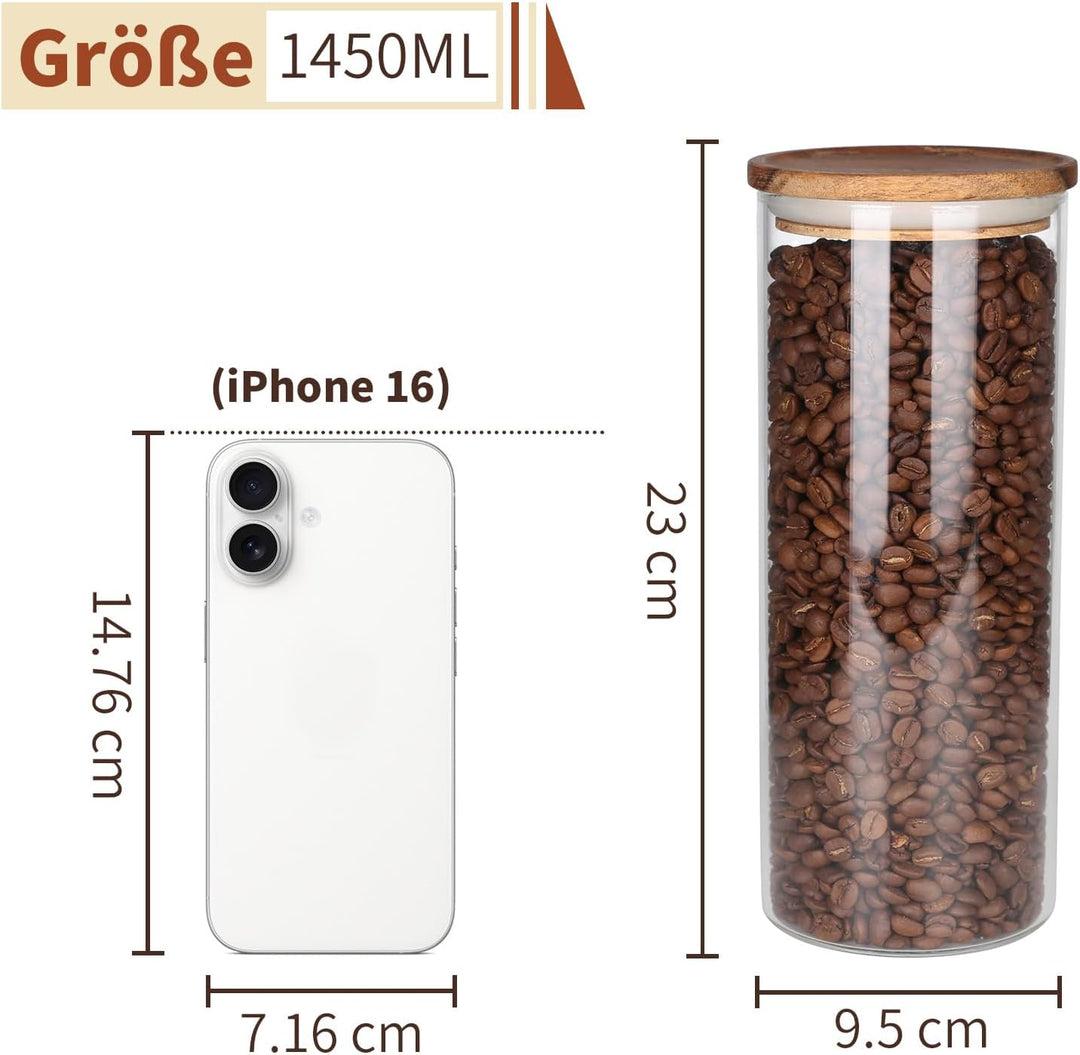 KKC glasbehälter mit holzdeckel, luftdicht borosilikatglas vorratsgläser, küche vorratsdose aufbewah
