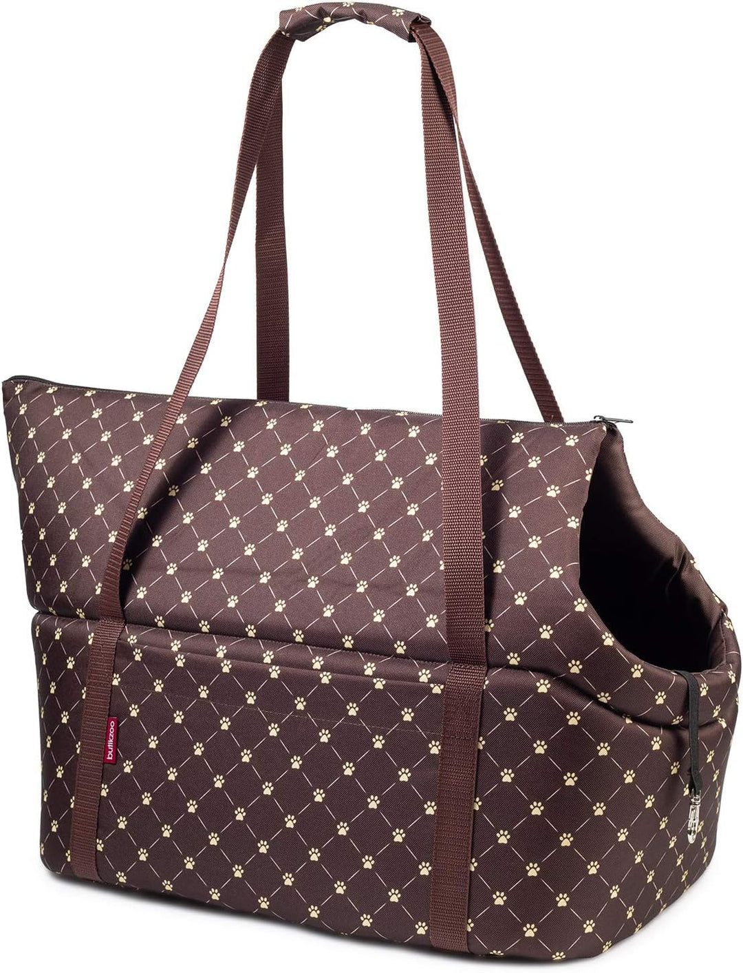 Hundetasche - Braun/Muster: Pfoten, L bis 15 kg - Tragetasche für kleinen und mittleren Hund, Welpen