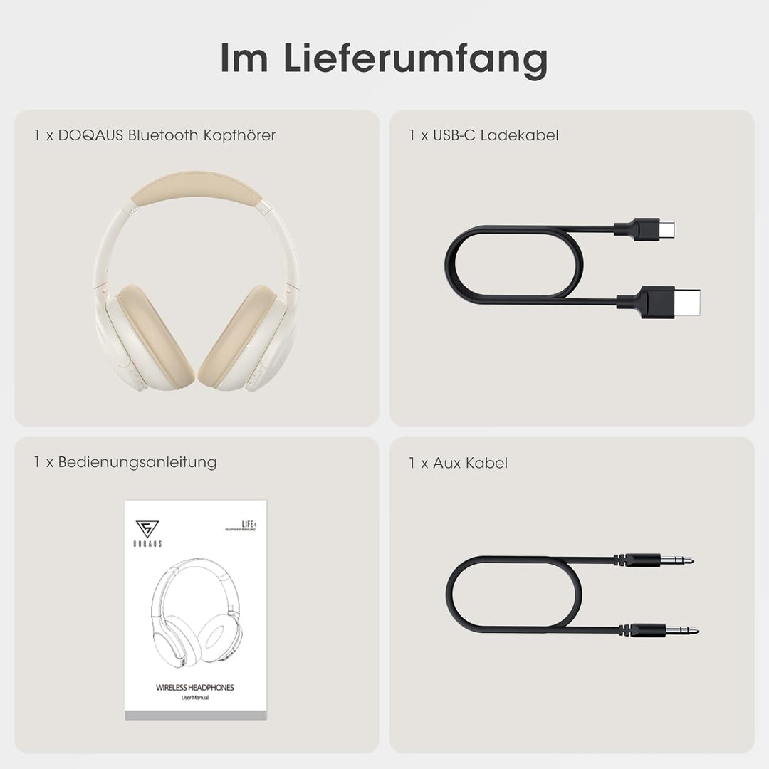 DOQAUS Bluetooth Kopfhörer Over-Ear Bis zu 90 Std,Kopfhörer Over Ear mit 3 EQ-Modi, HiFi-Stereo Falt