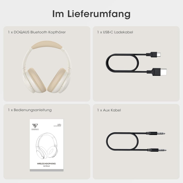 DOQAUS Bluetooth Kopfhörer Over-Ear Bis zu 90 Std,Kopfhörer Over Ear mit 3 EQ-Modi, HiFi-Stereo Falt