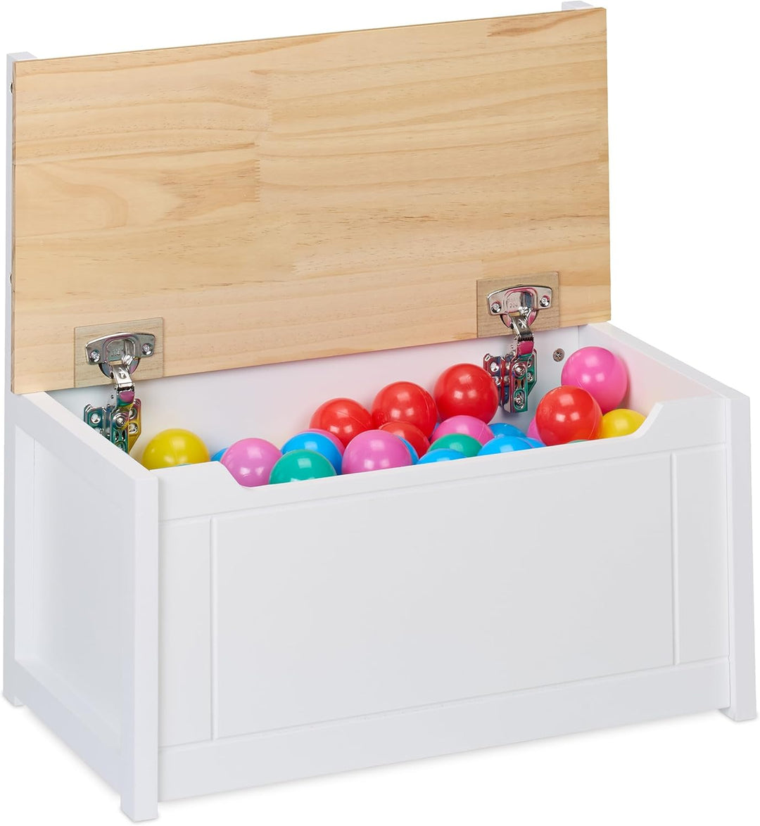 Relaxdays Kinderbank mit Stauraum, Klappdeckel, Rückenlehne, HxBxT: 55 x 57 x 31 cm, Kinder, Spielze