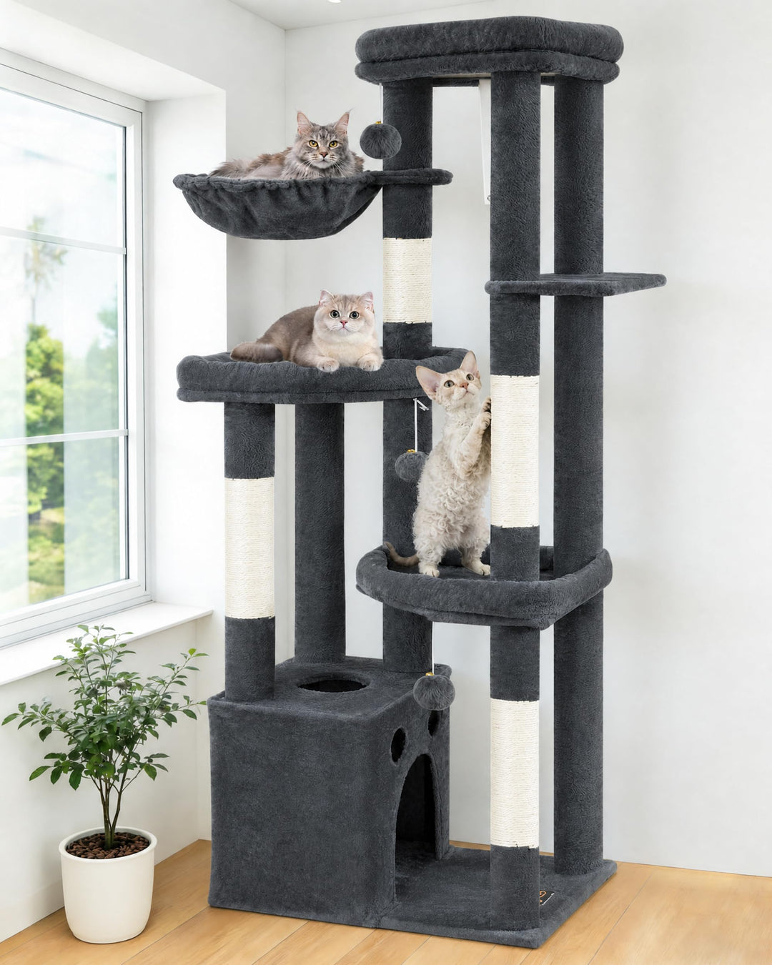 Kratzbaum Gross, Kratzbaum Grosse Katzen Stabil 170 cm hoch - Katzenbaum XL, Mehrstöckiger Katzenbau