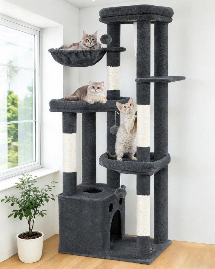Kratzbaum Gross, Kratzbaum Grosse Katzen Stabil 170 cm hoch - Katzenbaum XL, Mehrstöckiger Katzenbau