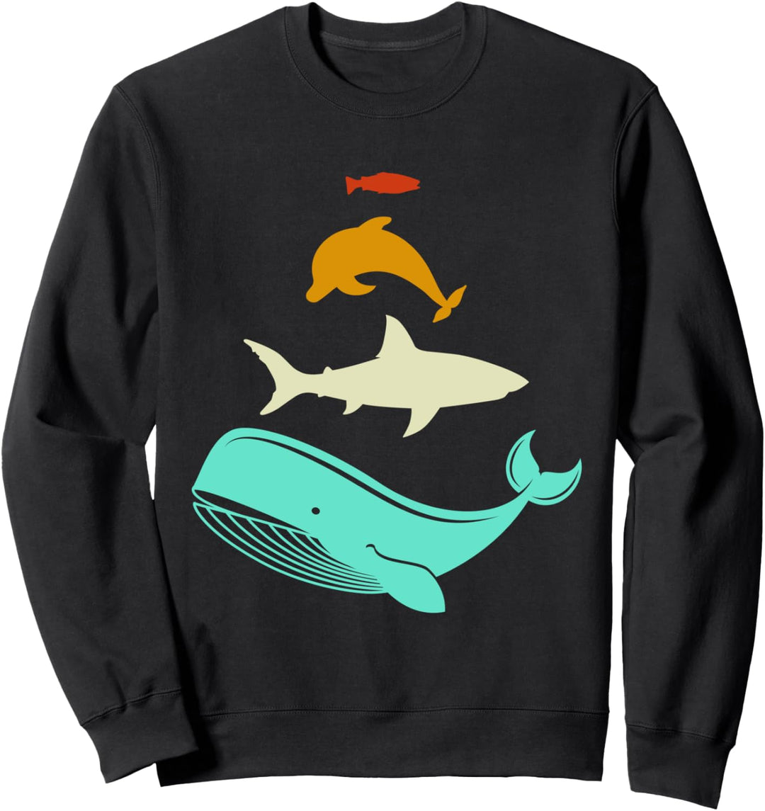 Retro Gestapelte Meerestiere Vintage Farbsilhouetten Marine Sweatshirt