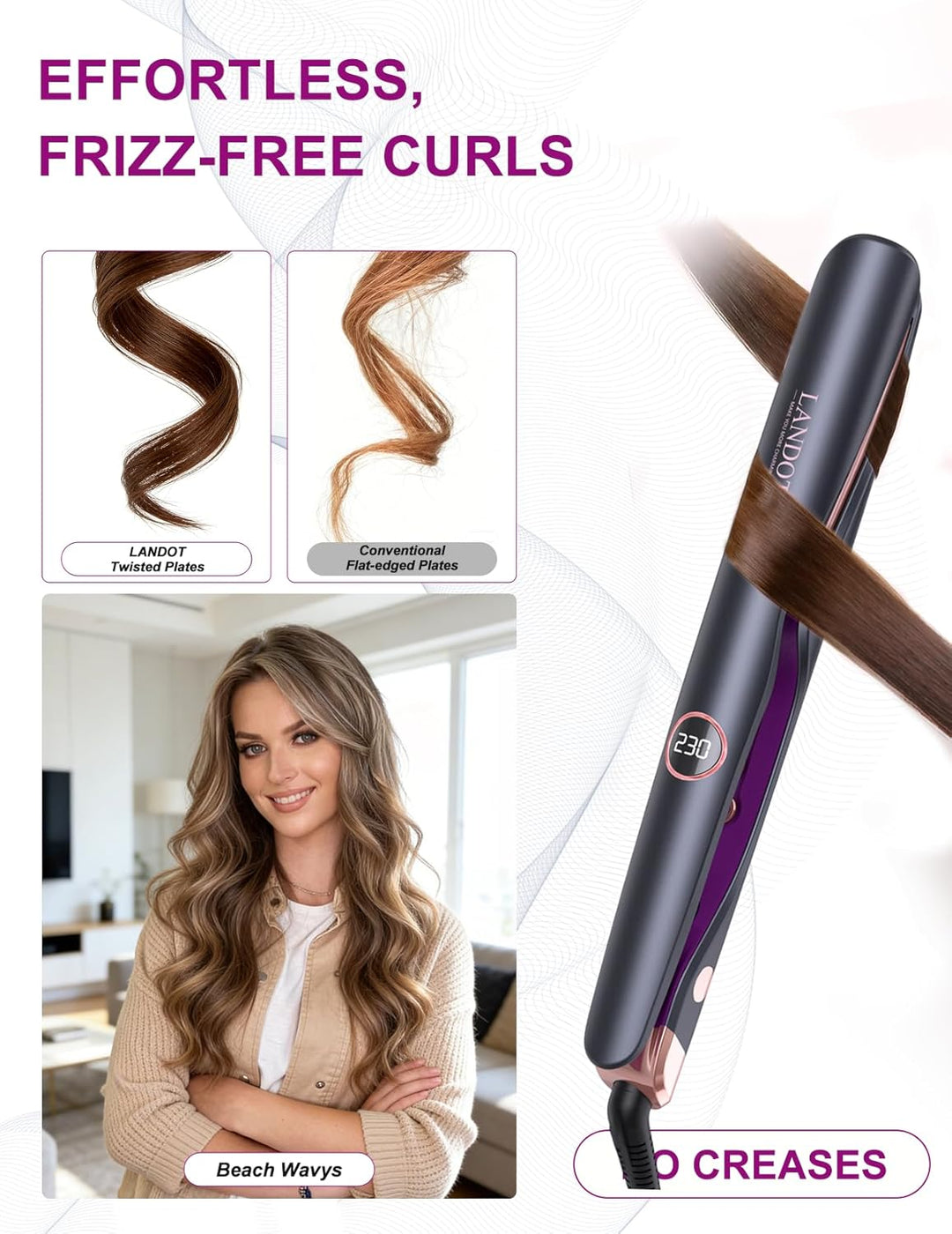 LANDOT Glätteisen Locken und Glätten: Haarglätter Lockenstab 2 in 1 - Geschwungene Stylingplatten zu