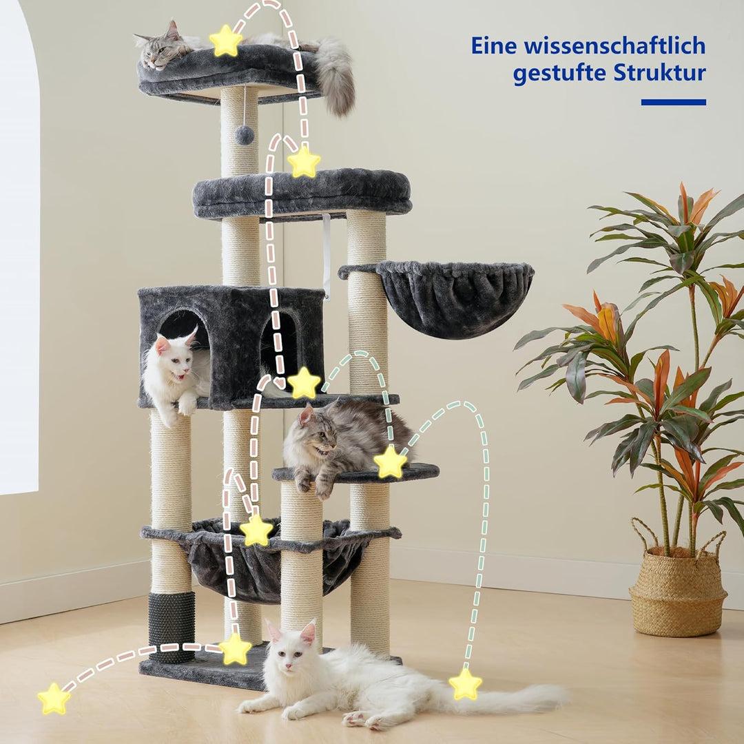 Hey-brother XXL Grosse Kratzbaum für Maine Katze, 168cm Katzenbaum für gross Katzen, mit übergrosser