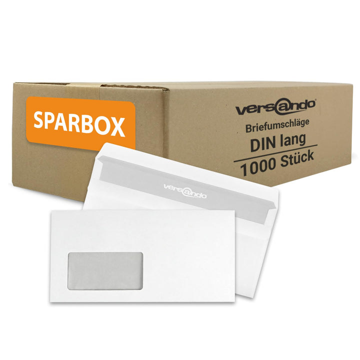 versando 1.000 Briefumschläge DIN lang mit Fenster mF selbstklebend sk Fensterbriefumschläge 22 x 11