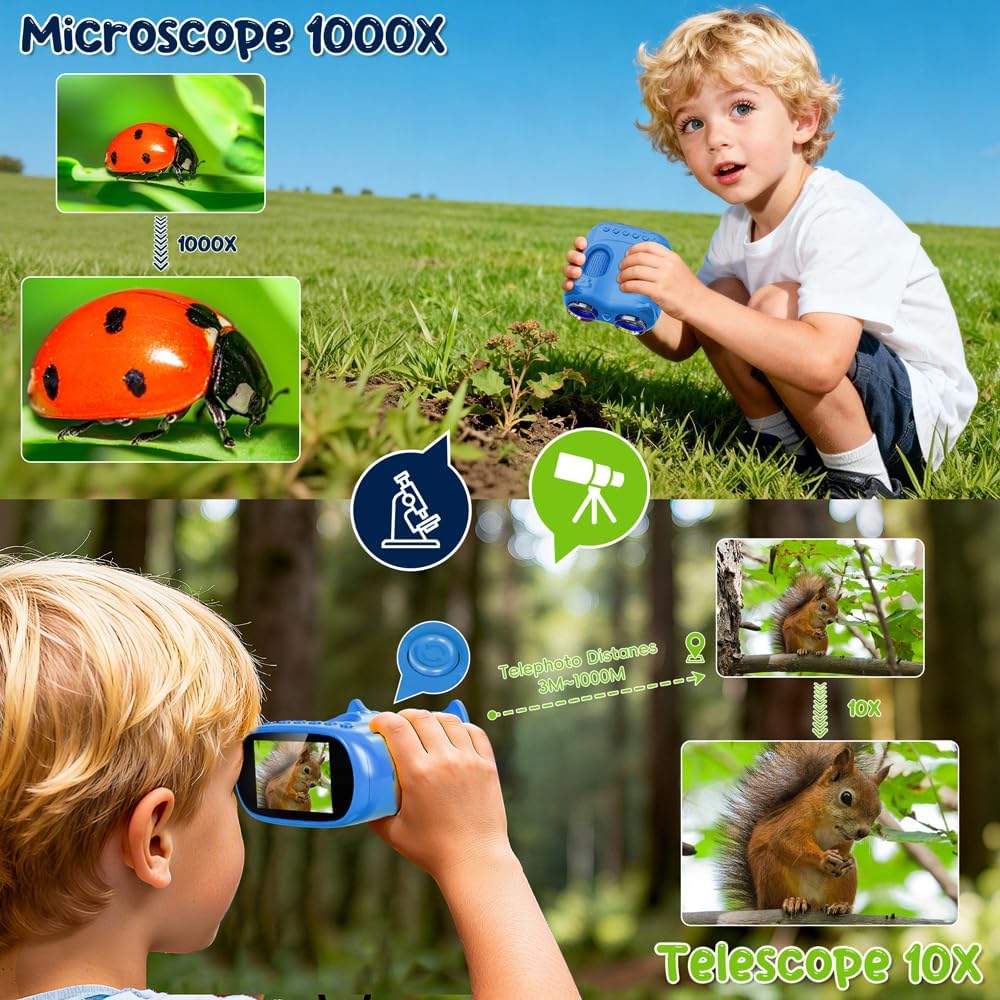 2-in-1 Digitales Mikroskop für Kinder und Teleskop, Temodu 4K 2.0" Bildschirm, 1000X USB tragbares T
