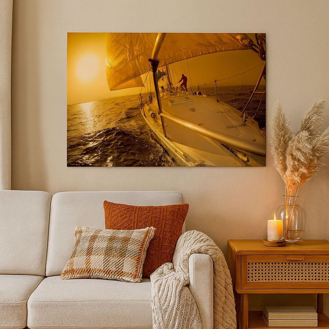 ARTTOR Bilder auf Leinwand 100x70cm Leinwandbild Ozean Segelboot Yacht Gross Wanddeko Bild Schlafzim