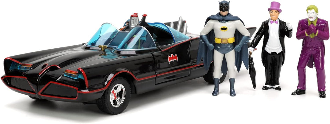 Jada Toys DC Batmobil 1966 Deluxe mit 4 Figuren - hochwertiges Modell-Set zur Batman Classic TV-Seri