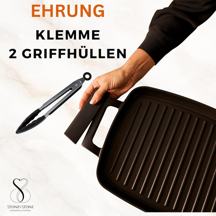 Stone&Stone Grillpfanne 47 cm Rechteckig, Aluminium, Profi Antihaftbeschichtet GREBLON C3+ PFOA-frei