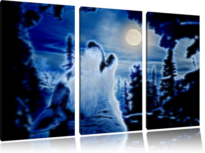 Pixxprint Heulender Wolf im Mondlicht als Leinwandbild/Grösse: 3 Teilig (120x80 cm) cm/Wandbild/Kuns
