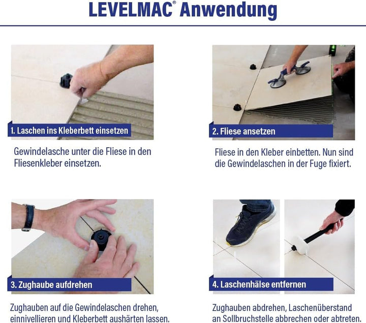 Karl Dahm Fliesen Nivelliersystem Basis-Set für 2 mm Fugen: 50 schwarze Zughauben für Fliesenstärke