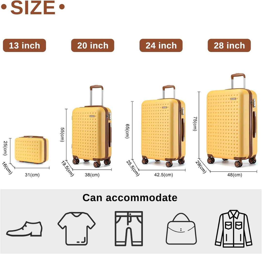 KONO Koffer Reisekoffer Trolley Kofferset 4 Teilig von ABS+PC Hartschalenkoffer mit TSA-Schloss, 4 R
