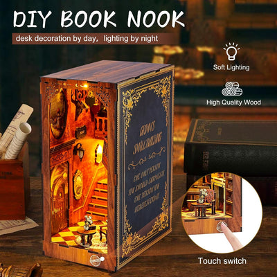 ITEFDTUTNE Book Nook Kit für Erwachsene, DIY Miniatur Puppenhaus Booknook Kit mit Led-Licht, 3D Holz