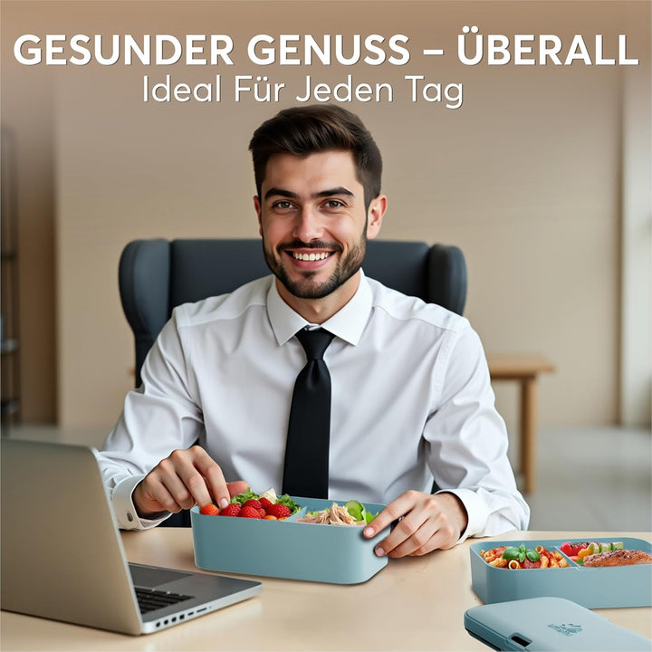 Umami Lunchbox Erwachsene, Verschachtelbar Auslaufsichere Bento Box mit 4 Bestecke & Fächern, Brotdo