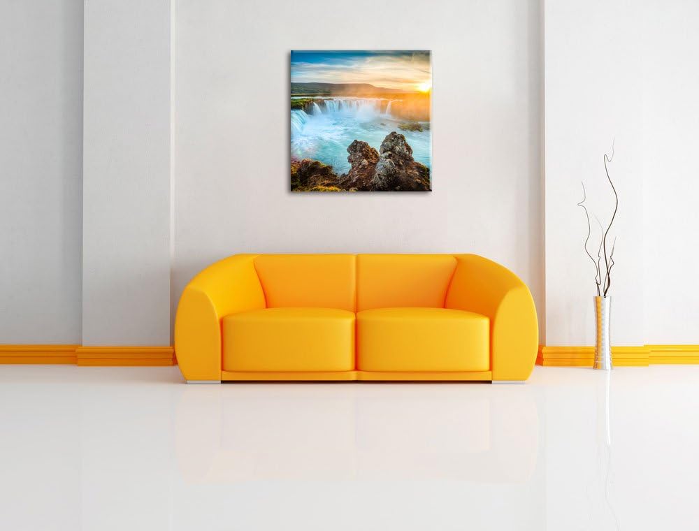 Pixxprint Wasserfall als Leinwandbild Quadratisch | Grösse: 70x70 | Wandbild| Kunstdruck | fertig be