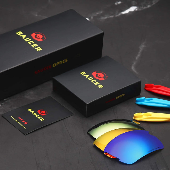 Saucer Premium-Ersatzgläser und Gummi-Kits für Oakley Flak Jacket Sonnenbrillen High Defense - Fire