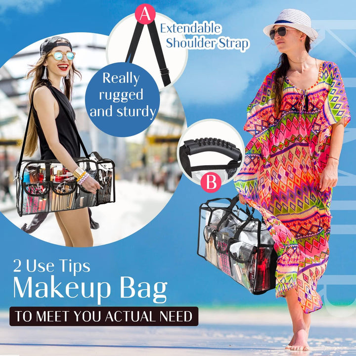 Kemier Durchsichtige Tasche Reise Make-up Tasche mit 6 Aussentaschen Kosmetik Organizer Kosmetiktasc